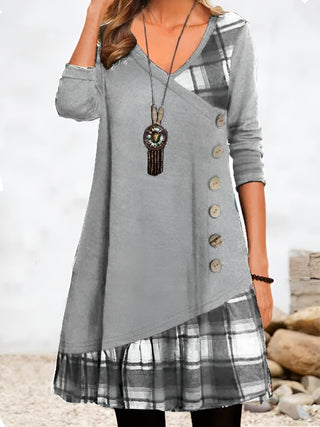 Nolaine™ | V-Neck Plaid Hem Dress