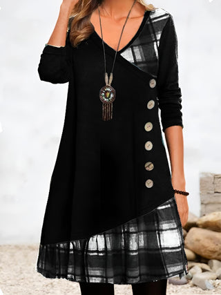 Nolaine™ | V-Neck Plaid Hem Dress