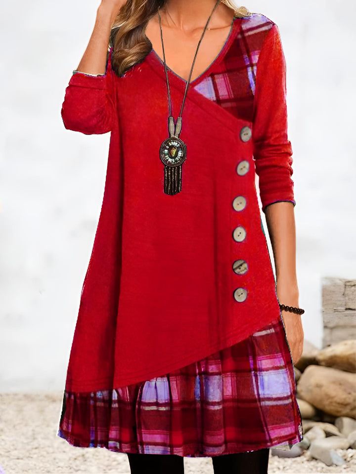 Nolaine™ | V-Neck Plaid Hem Dress