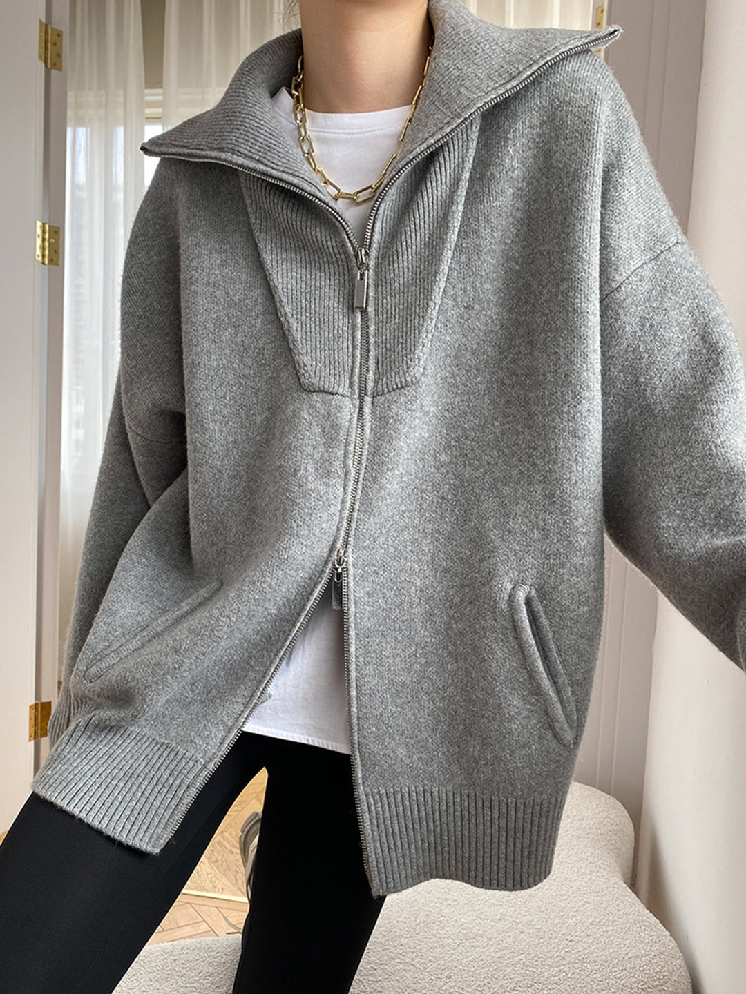 Oversized Strickjacke mit offenem Kragen