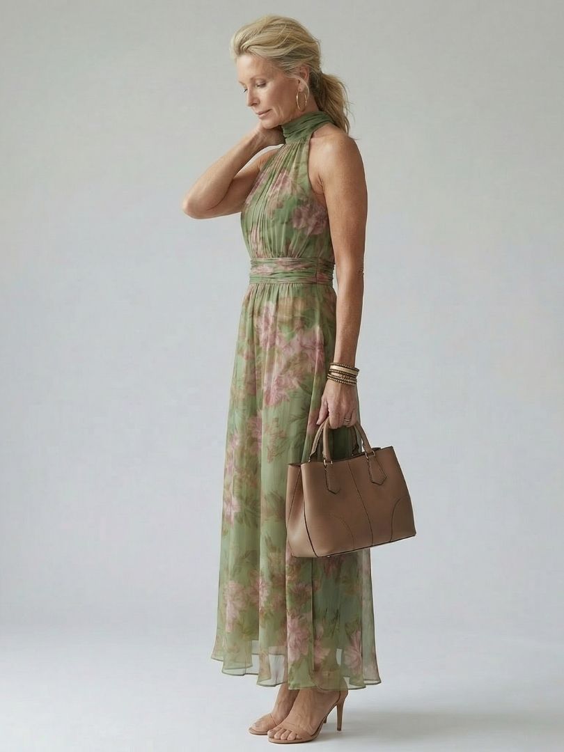 Mirelle | Gerafftes Halter-Midi-Kleid