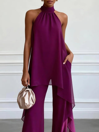 Violett | Elegantes Halter-Set mit Hose