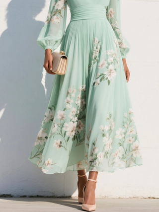 Cisella | Florales Midikleid in Mintgrün