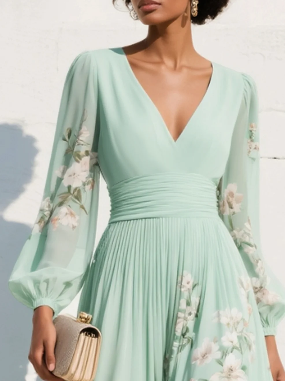 Cisella | Florales Midikleid in Mintgrün