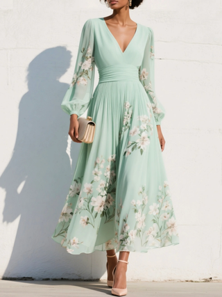 Cisella | Florales Midikleid in Mintgrün
