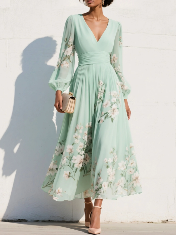 Cisella | Florales Midikleid in Mintgrün