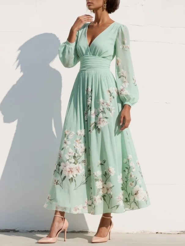 Cisella | Florales Midikleid in Mintgrün