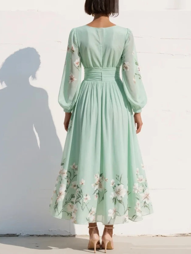 Cisella | Florales Midikleid in Mintgrün