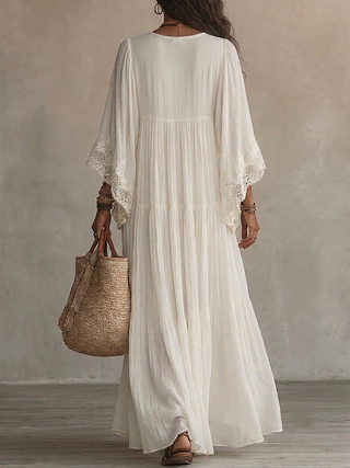 Celeste – Langes Chiffonkleid Elfenbein mit Spitze