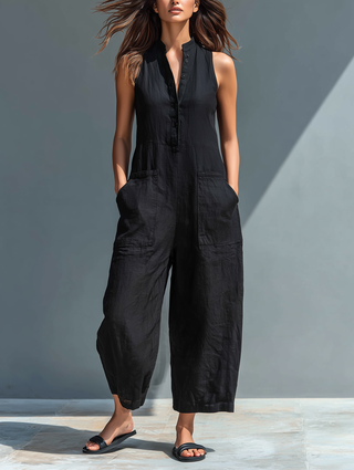 Liva | Ärmelloser Leinen-Jumpsuit