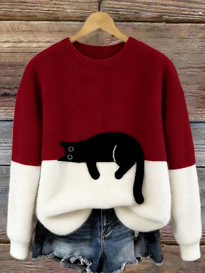 Lotte – Kuscheliger Oversize-Pullover mit Katzenmotiv