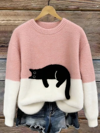 Lotte – Kuscheliger Oversize-Pullover mit Katzenmotiv