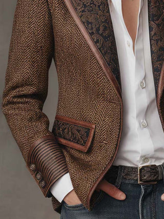 Blazer mit Fischgrätmuster und Print-Panel