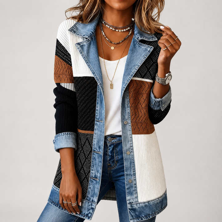 Emilia | Jeansjacke im Materialmix