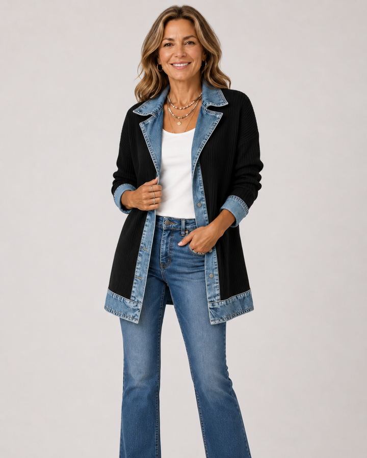 Emilia | Jeansjacke im Materialmix