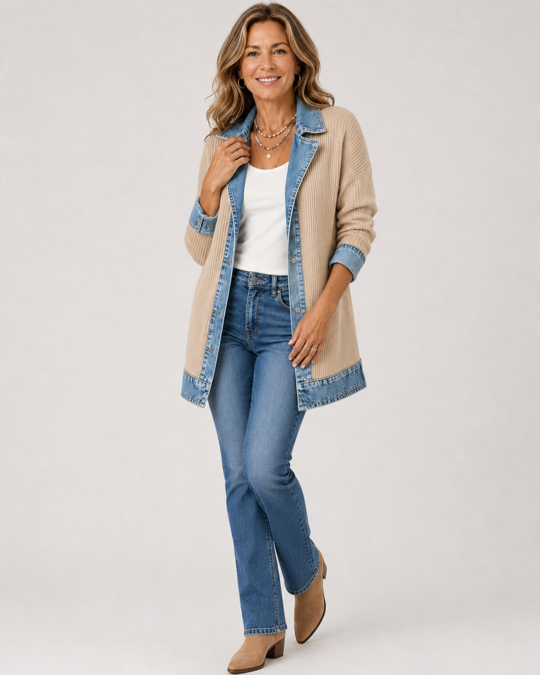 Emilia | Jeansjacke im Materialmix