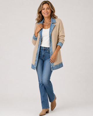 Emilia | Jeansjacke im Materialmix