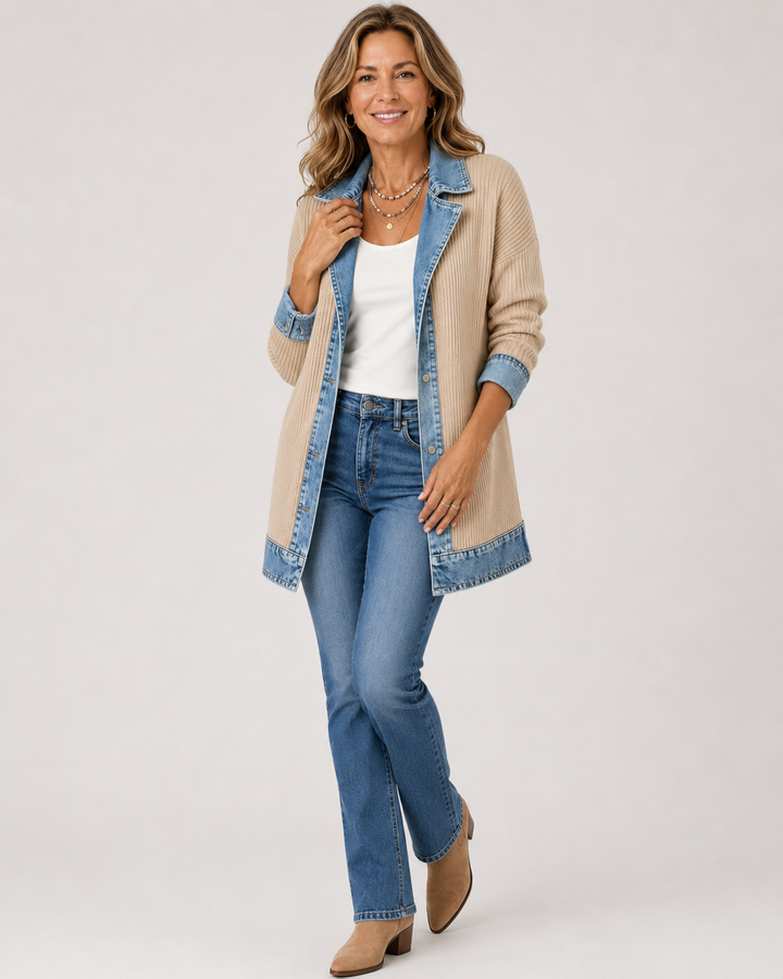 Emilia | Jeansjacke im Materialmix