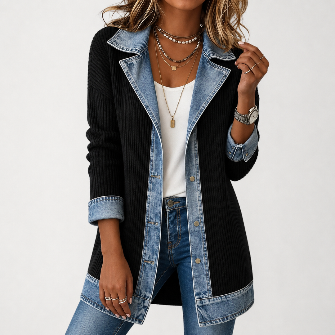 Emilia | Jeansjacke im Materialmix