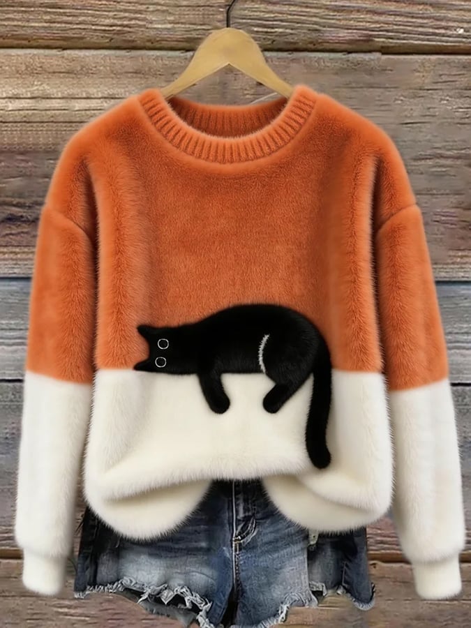 Lotte – Kuscheliger Oversize-Pullover mit Katzenmotiv