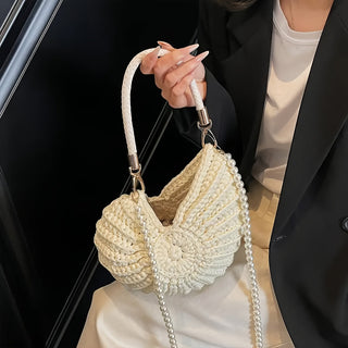 Tamara – Geflochtene Tote-Bag mit Kettenriemen – Cremeweiß