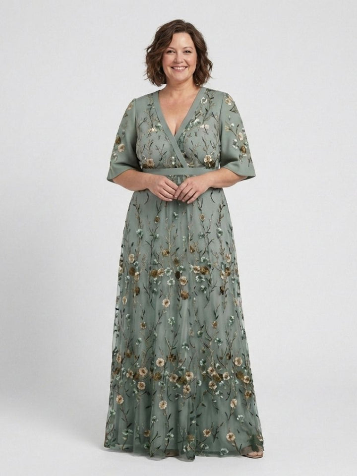 Élodie | Langes Blumenkleid mit V-Ausschnitt
