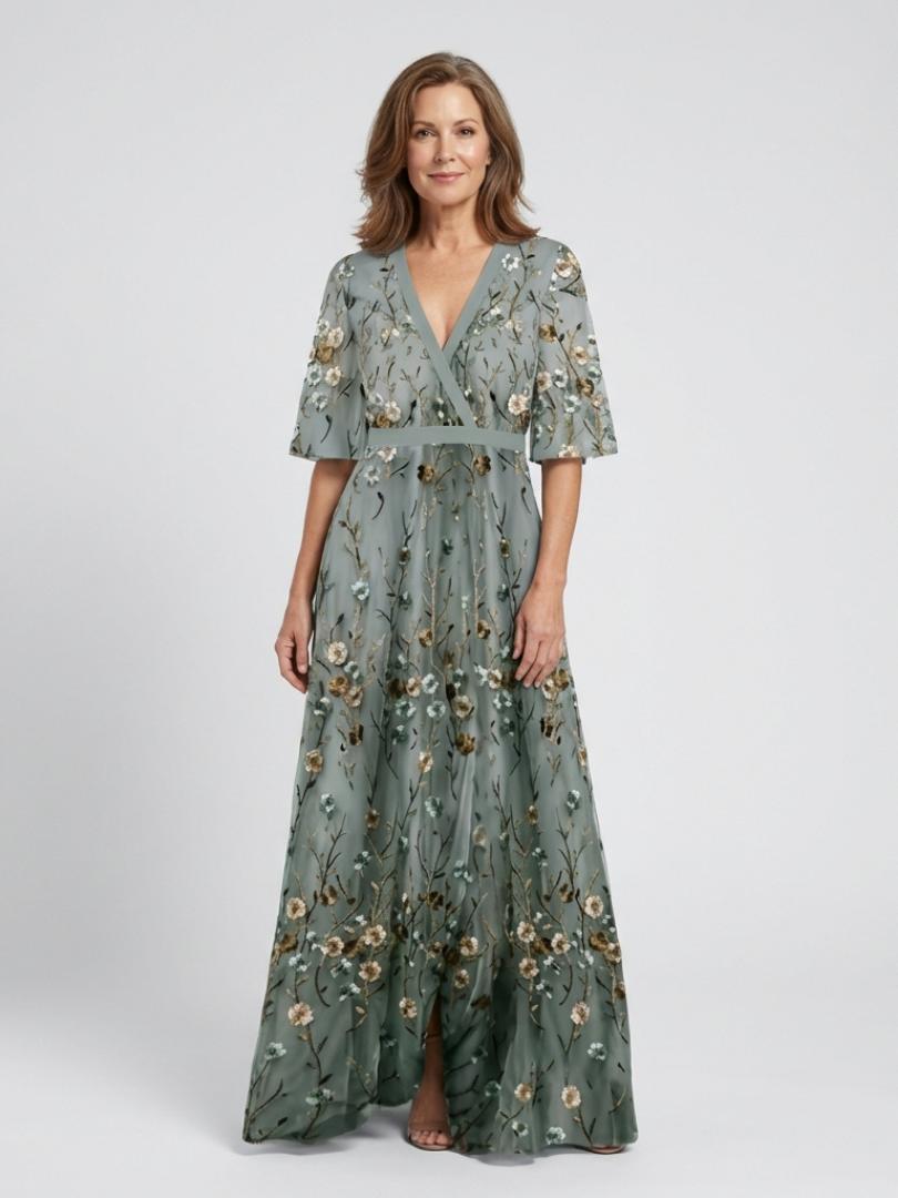 Élodie | Langes Blumenkleid mit V-Ausschnitt