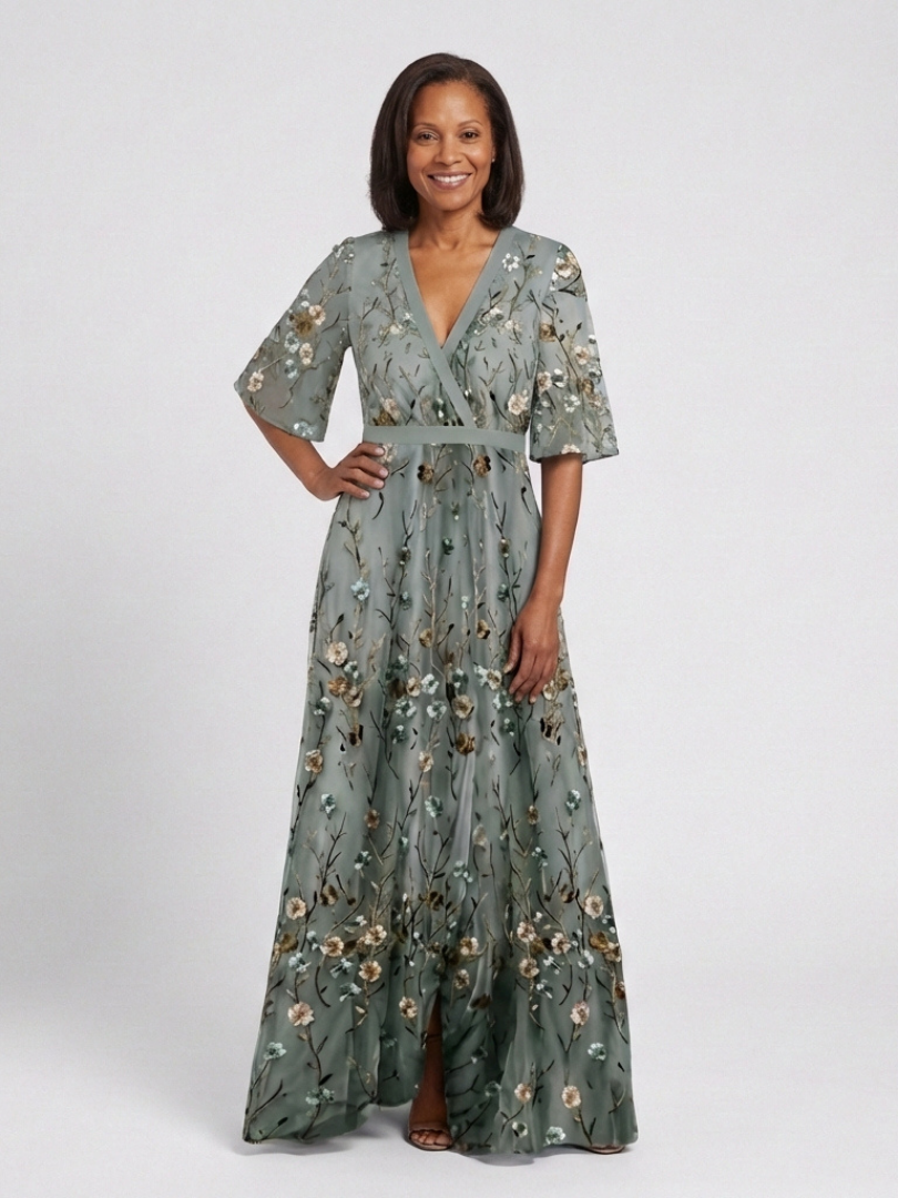 Élodie | Langes Blumenkleid mit V-Ausschnitt
