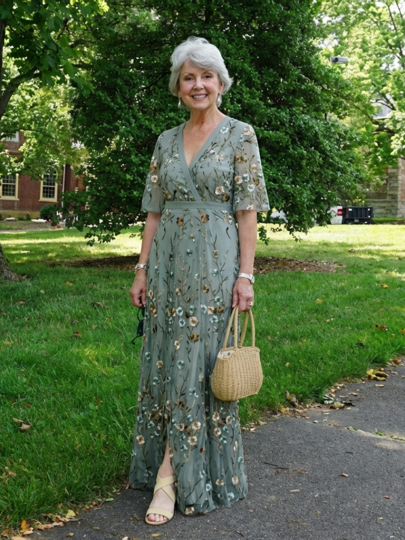 Élodie | Langes Blumenkleid mit V-Ausschnitt