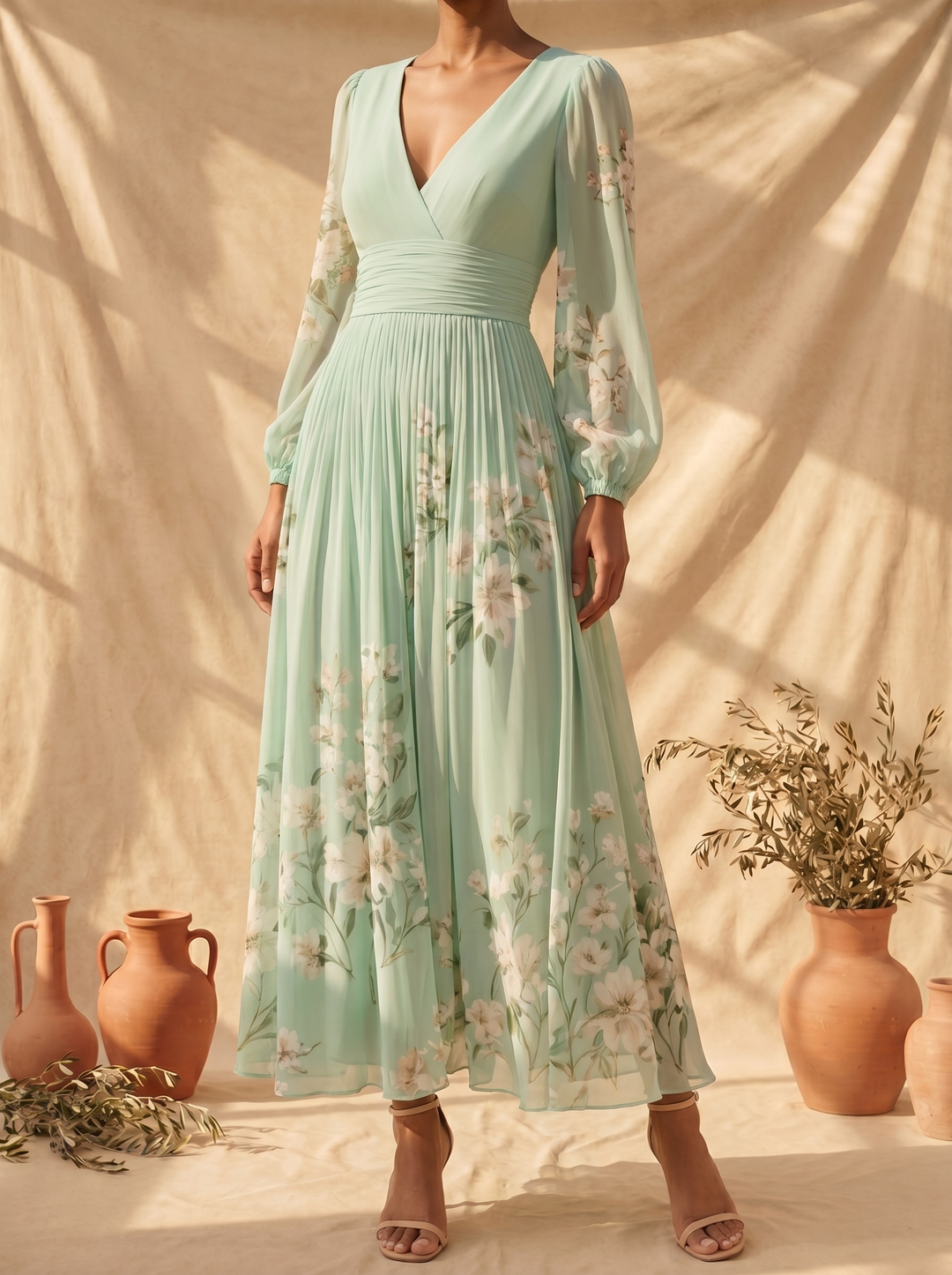 Cisella | Florales Midikleid in Mintgrün