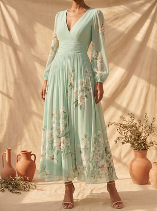 Cisella | Florales Midikleid in Mintgrün