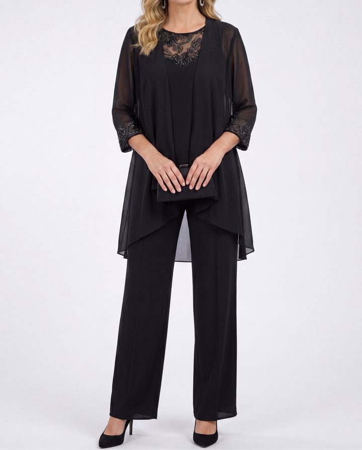 Anouk – Fließendes Jacken- und Weitbein-Hosen-Set