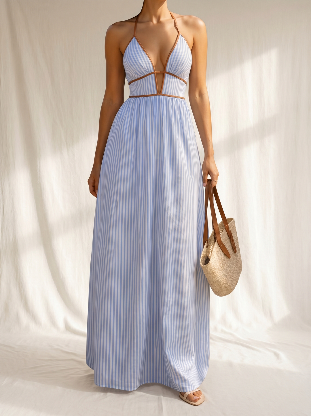 Laurina | Langes Streifenkleid mit Cut-out