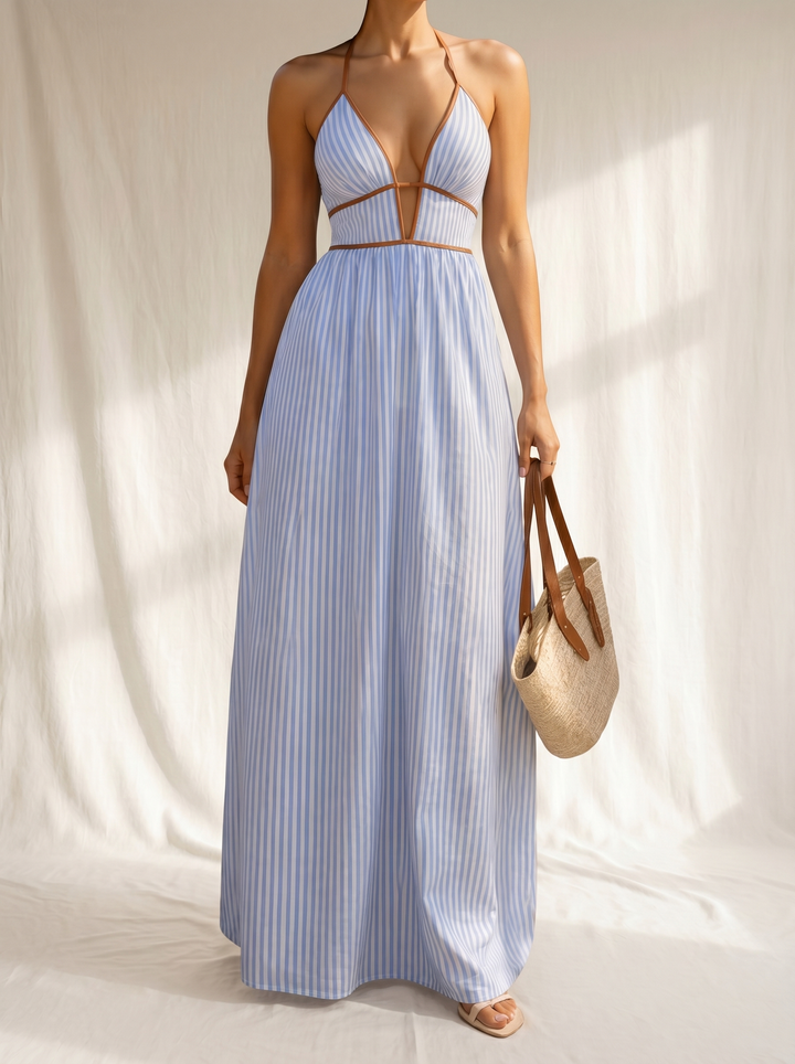 Laurina | Langes Streifenkleid mit Cut-out