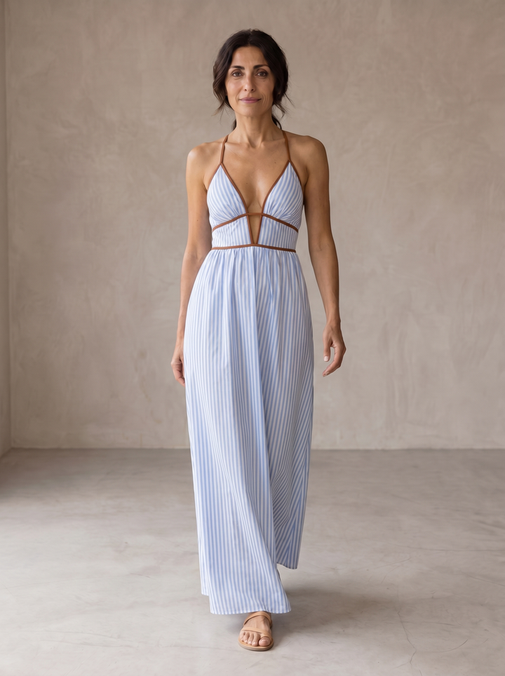 Laurina | Langes Streifenkleid mit Cut-out
