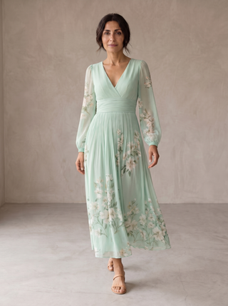 Cisella | Florales Midikleid in Mintgrün