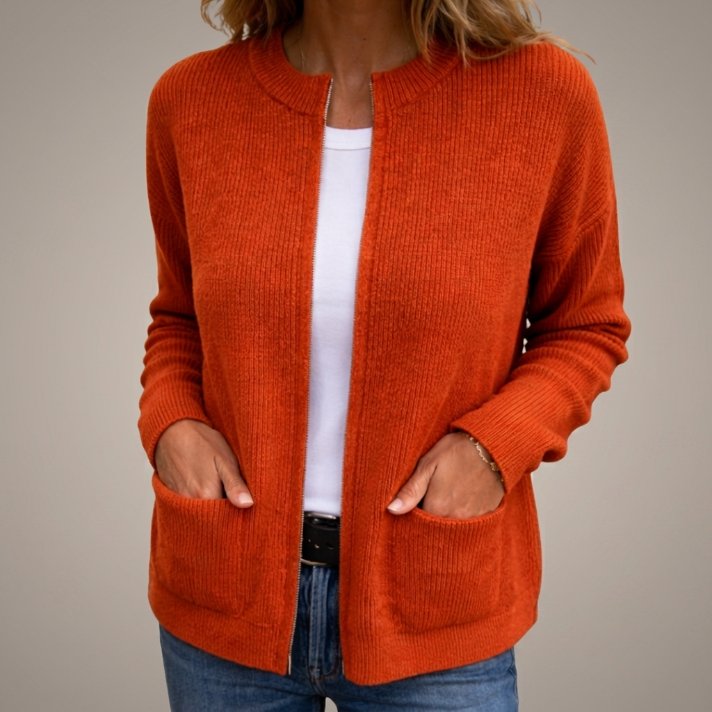 Colette | Warme Strickjacke mit Reißverschluss und Taschen