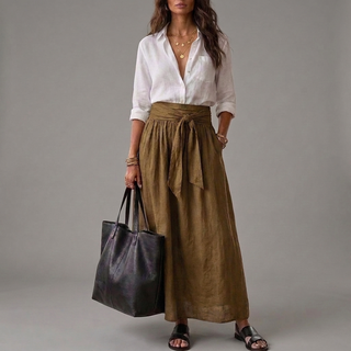 SAHARA | Zweiteiliges Set: Schwarzes Top und Olivgrüner Midirock
