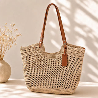 Alina – Handgehäkelte Shopper-Tasche – Hellbeige