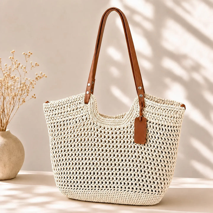 Camelia – Handgehäkelte Shopper-Tasche – Elfenbein