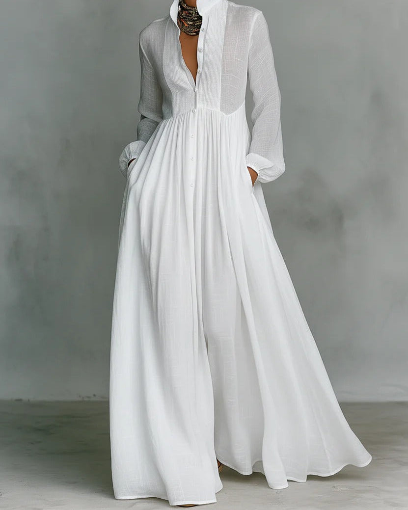Celina – Maxikleid mit Knöpfen und Fließender Linie