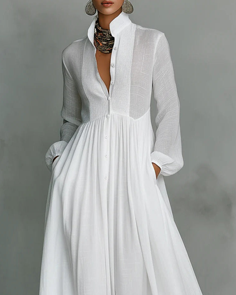 Celina – Maxikleid mit Knöpfen und Fließender Linie