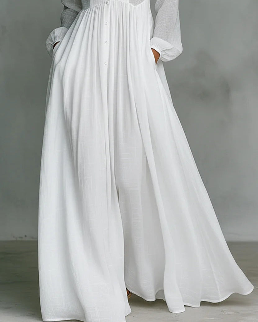 Celina – Maxikleid mit Knöpfen und Fließender Linie