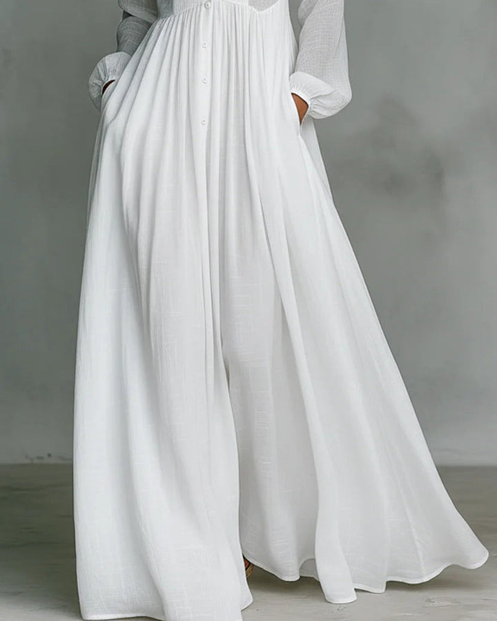 Celina – Maxikleid mit Knöpfen und Fließender Linie