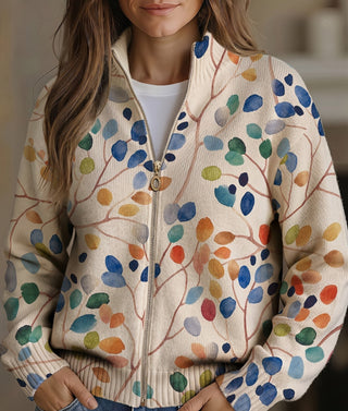 Imogene™ | Botanical Leaf Print Zip Cardigan