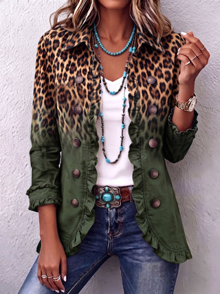 Elspeth™ | Leopard Ombre Ruffle Blazer Jacket