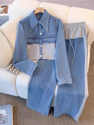 Holbrook™ | Color-Block Cropped Jacket & Wide-Leg Pants Set