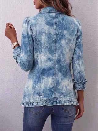 Jemison™ | Boho-Style Gradient Vintage Botanical Print Ruffle-Detail Jacket