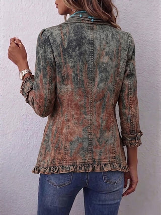 Bristow™ | Vintage Gradient Textured Print Ruffle Jacket