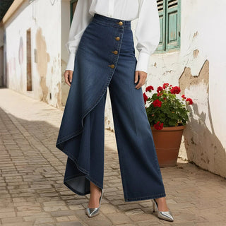 Asyiam | Asymmetrischer Denim Skort – Wickeloptik, Bequem und Modern für den Alltag